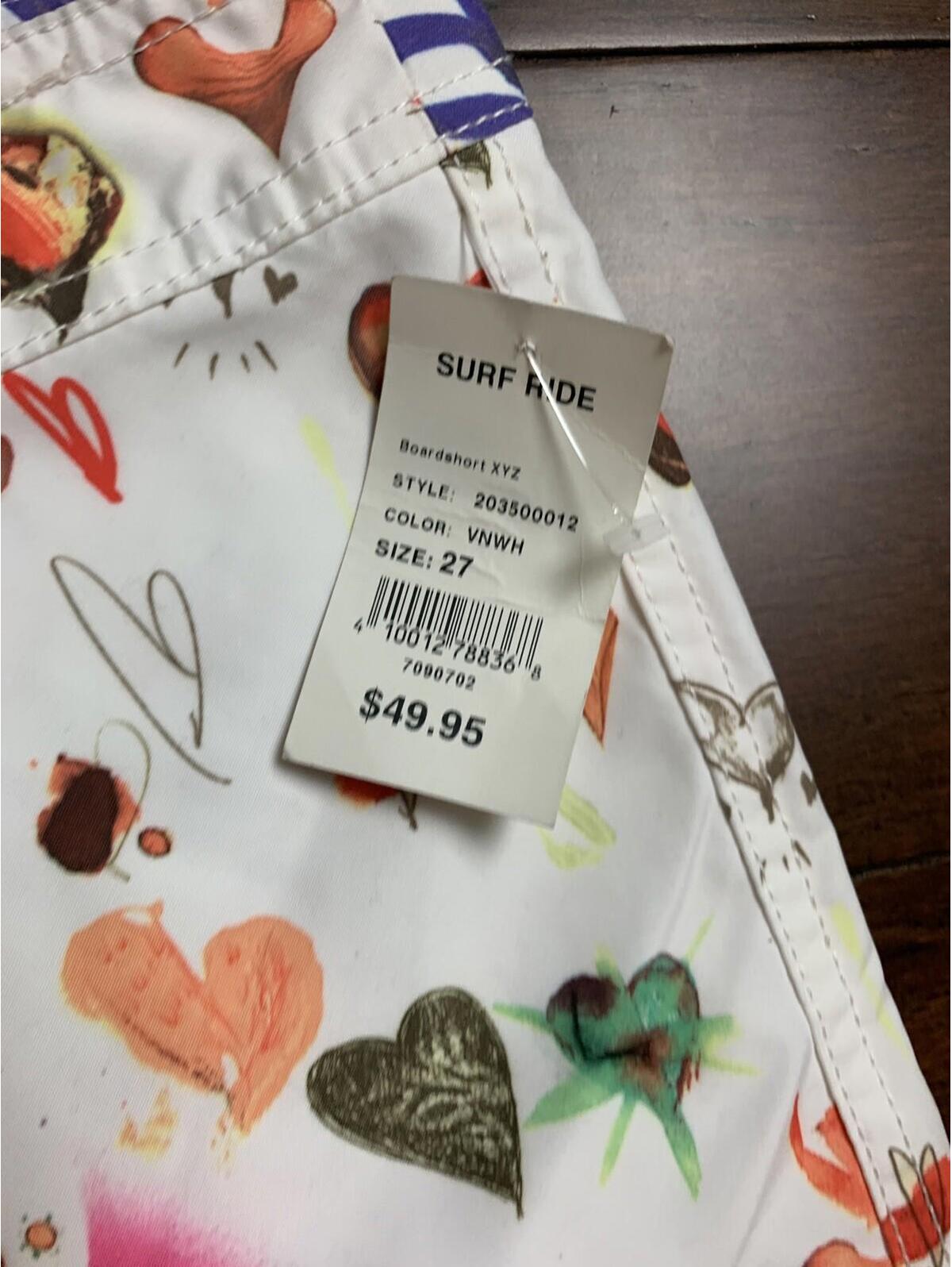Rvca Xyz Women's Size 27 Board Short By Pm Tenore White W/ Hearts Nwt — image 4 of 8